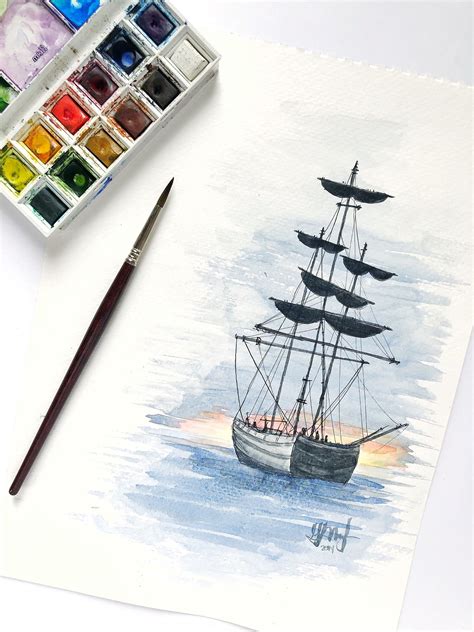 Watercolor Ship Watercolor Ship Cute Paintings Watercolor Paintings