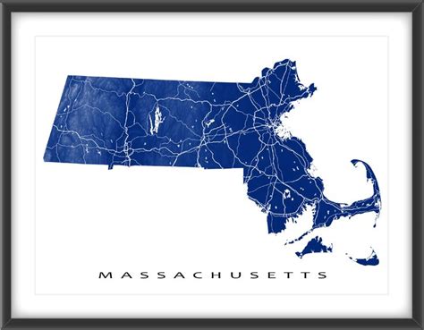 Massachusetts Map Massachusetts Art Print Usa State Outline Etsy