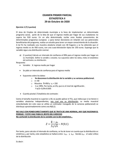 Examen Primer Parcial Estadística Uc3m Studocu