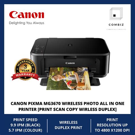 Canon Pixma Mg3670 Wireless Photo All In One Printer Print Scan Copy