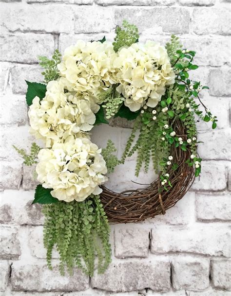 White Hydrangea Wreath Spring Wreath Summer Wreath For Door