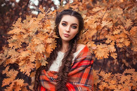 download long hair fall braid brunette woman model wallpaper by sergey shatskov