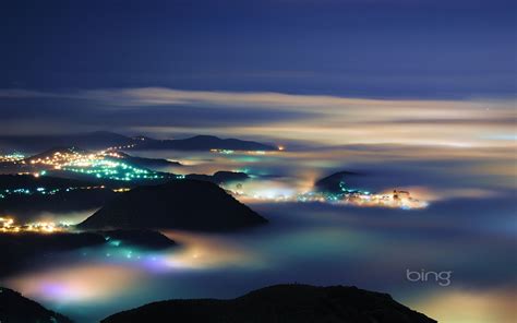 Free Download Mount Datun Night Image With Fog Over Villages 1920x1200