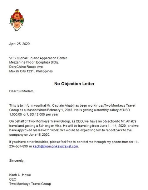 Application For No Objection Letter