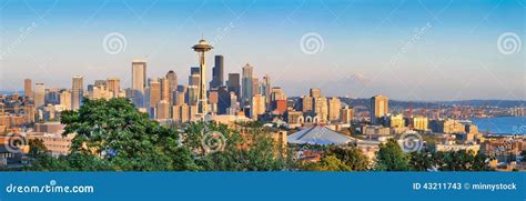 Seattle Skyline Panorama At Sunset Editorial Stock Photo Image Of