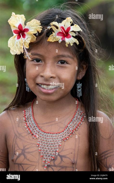 Central America Panama Gatun Lake Embera Indian Village Young