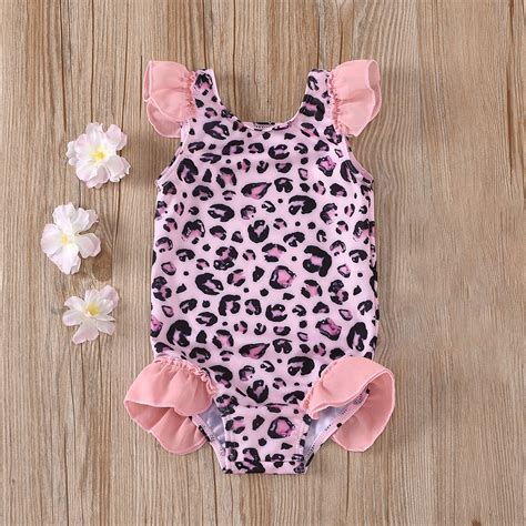 Telotuny Swimwear Summer Baby Kids Girls Cute Leopard Print Ruffles One