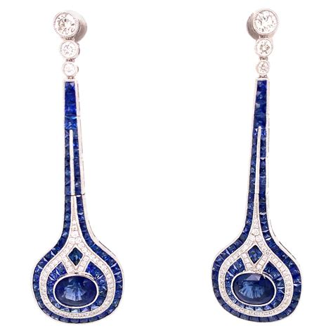 Art Deco Sapphire Diamond Drop Earrings At 1stdibs