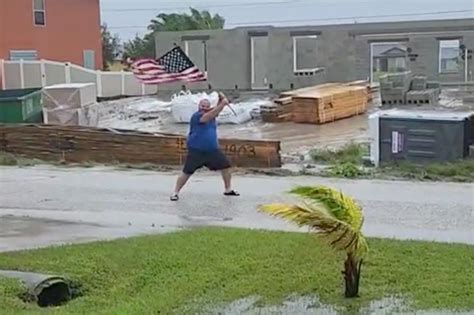 Florida Man Waves American Flag In Hurricane Ians Face