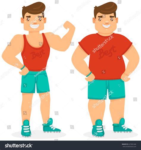 Fat Slim Man Before After Weight Stock Vector Royalty Free 627981446