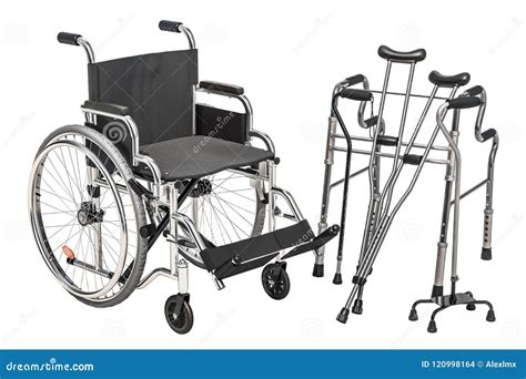 Wheelchair Walking Frame And Crutches 3d Rendering Stock Illustration