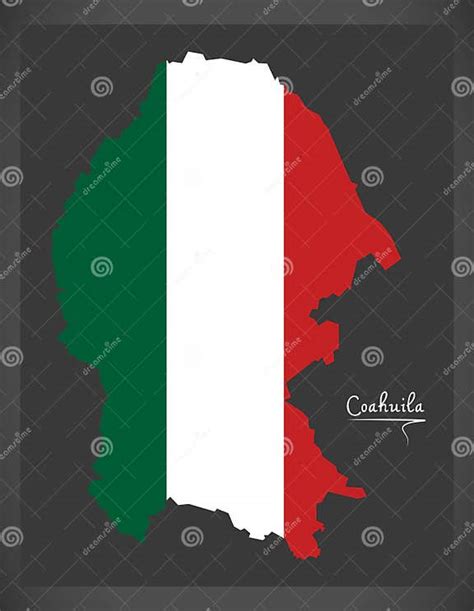 Coahuila Map With Mexican National Flag Illustration Stock Vector