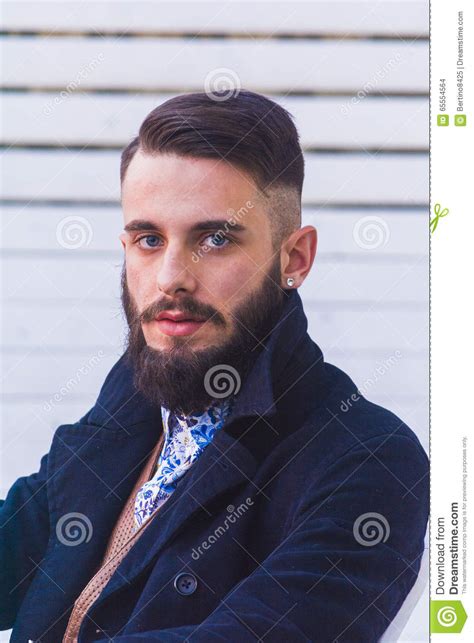 Portrait Of Handsome Man With Beard Stock Photo Image Of Dark