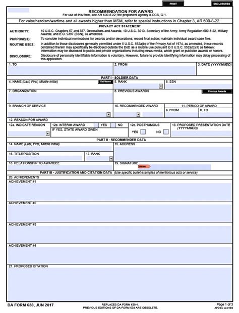 Blank Da Form 638 Fillable Printable Forms Free Online