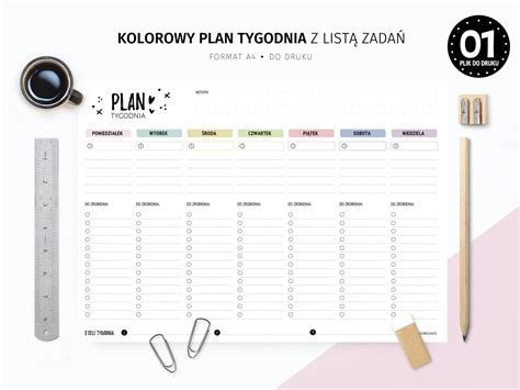 Kolorowy Plan Tygodnia Z Listami Zada Do Druku Tygodniowy Planer