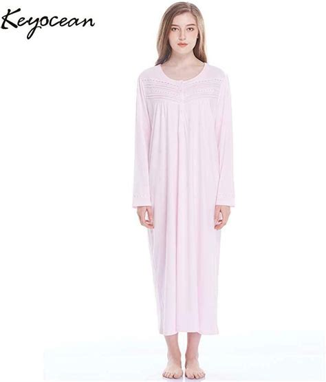 Keyocean Nightgowns For Women All Cotton Soft Lightweight Long Sleeve