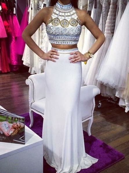 Two Pieces Long Prom Dresses White Evening Dresses · 21weddingdresses · Online Store Powered By