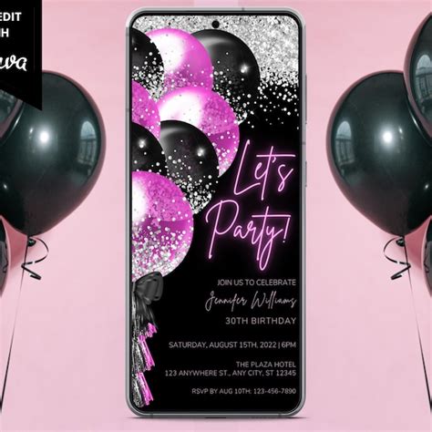 Pink Black Invite Etsy