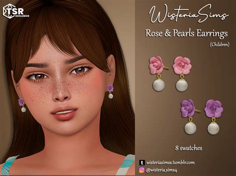 The Sims Resource Rose And Pearls Earrings For Children
