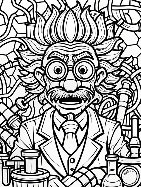 Crazy Scientist Working Coloring Page Cartoon Style Thick Lines