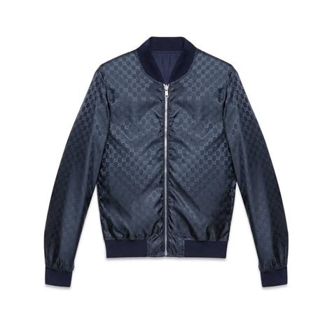 Gucci Reversible Gg Jacquard Nylon Bomber Jacket In Blue For Men Lyst Uk