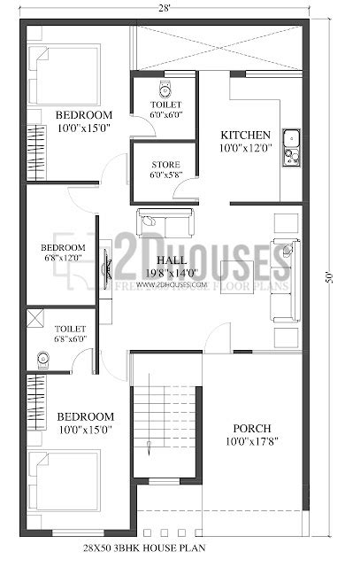 √ 28 X 50 House Plans 2dhouses Free House Plans 3d Elevation Design