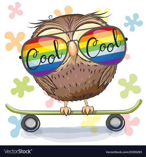 Cute Owl With Sun Glasses On A Skateboard Vector Image