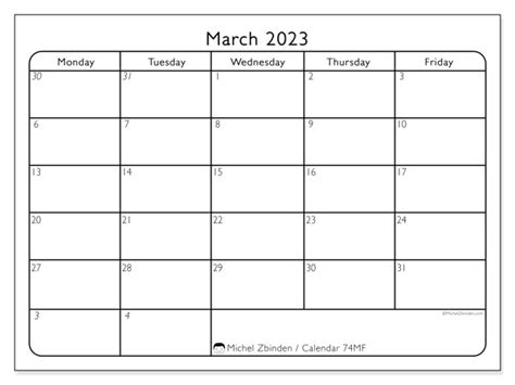 March 2023 Printable Calendar United States Michel Zbinden Us Hot Sex