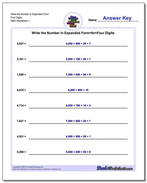 Write The Numbers In Expanded Form Worksheets