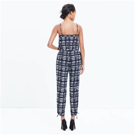 Madewell Faux Wrap Cami Jumpsuit In Brushstroke Plaid Lyst