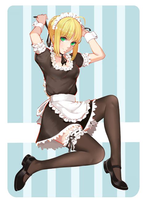 Wallpaper Illustration Anime Girls Cartoon Thigh Highs Fate Stay Night Saber Maid