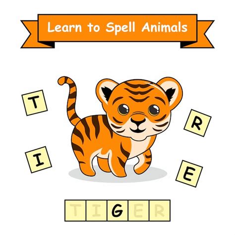 Premium Vector | Tiger learn to spell animal names worksheet