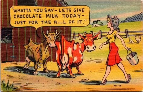 Comic Postcard Saucy Farmer Girl Sexy Pretty Cows Give Chocolate Milk