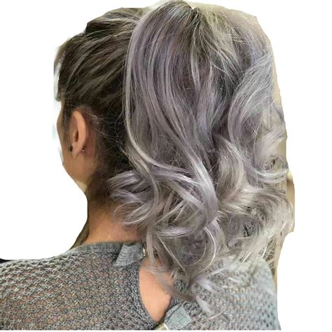 Silver Grey Hair Wet Wavy Wrap Around Ponytail Hairpiece Highlight Gray
