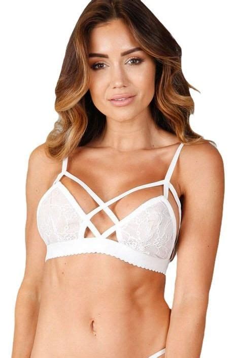 White Lace Strappy Harness Bralette Bra With Images Harness Bralette Bra Bralette