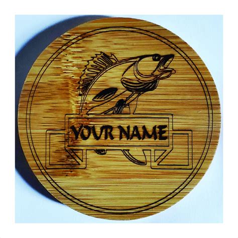 Coasters Bamboo Personalized Set Of 4 Fishing Laser Engraved