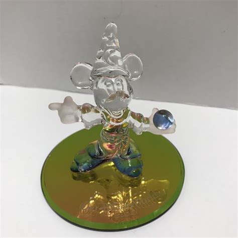 Disney Mickey Mouse Wizard Crystal Glass Figurine With Ball Iridescent