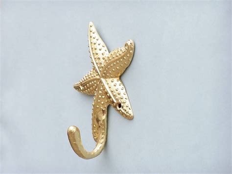 Gold Finish Starfish Hook 5in Hampton Iron Works