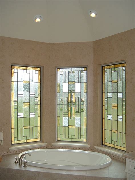 This abstract window is a perfect complement to a modern master bathroom. Modern Stained Glass Bathroom Windows - Gold & White | Flickr