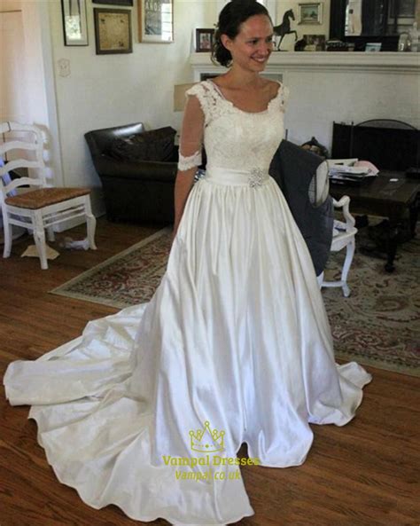 Lace details look great the ball gown created in lace and tulle is from top to bottom a gown of true elegance and class. Illusion Half Sleeve Lace Top A-Line Wedding Dress With ...