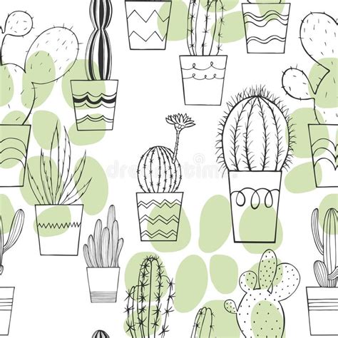 Cactus In Pots Vector Seamless Pattern Stock Vector Illustration Of