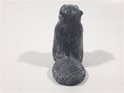 A Wolf Original Beaver Soapstone Carved Sculpture Ornament Treasure