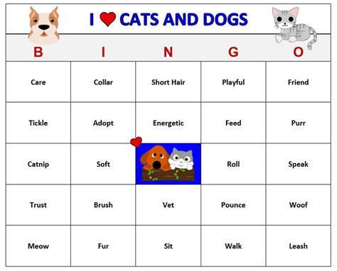 Cats And Dogs Bingo Game 60 Cards Cat And Dog Theme Bingo Etsy