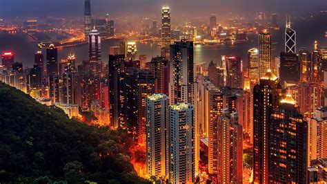 Wallpaper Lights City Cityscape Hong Kong Night China Skyline