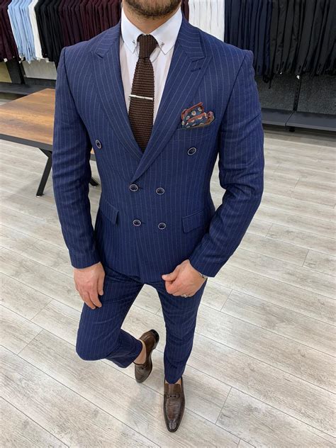Mens Navy Blue Pinstripe Double Breasted Suit Boss Double Breasted