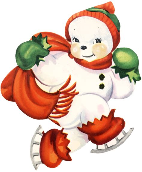 Cute Snowman Image Retro The Graphics Fairy