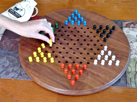Handmade Wooden Chinese Checkers Board With Wooden Pegs — Three Trees