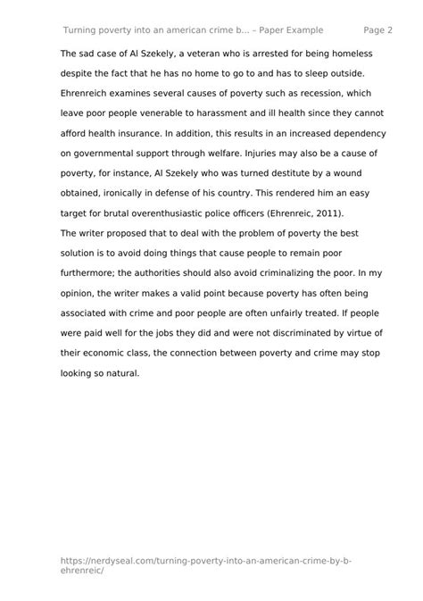 Turning Poverty Into An American Crime By B Ehrenreic Words NerdySeal