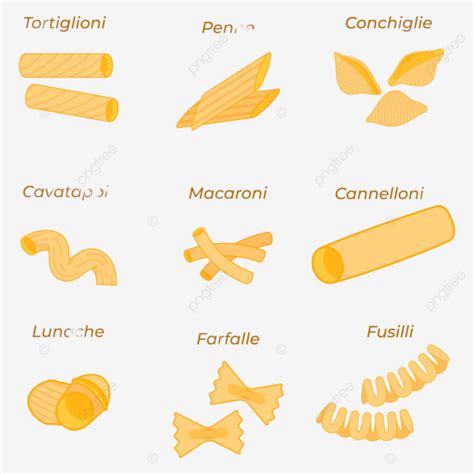 Italian Pasta Types Collection Cooking Meal Macaroni Italy Png And