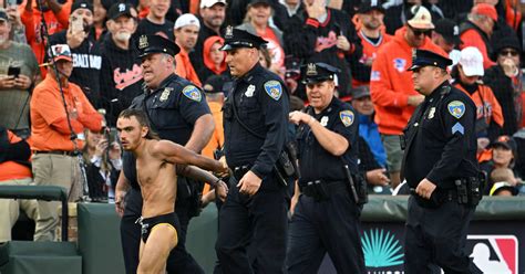 Watch Bikini Clad Streaker Interrupts Texas Rangers Baltimore Orioles Alds Opener Sports